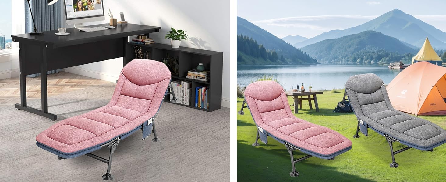 Розкладне ліжко-крісло для кемпінгу з матрацом, 6 положень спинки, ліжко для риболовлі, туристичне ліжко XXL, 65x190x30 см, односпальне, для гостей, сіре (2 шт.)