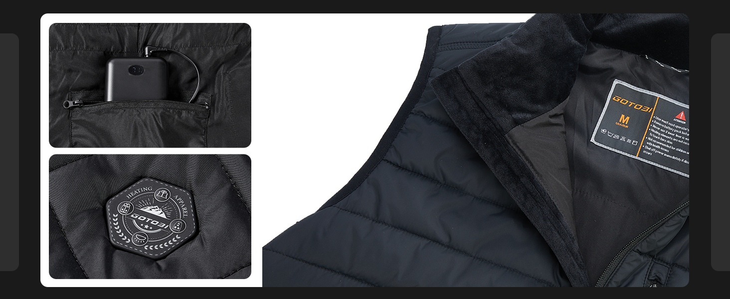 Тепла жилетка для чоловіків з Powerbank 16000mAh, 9 зон обігріву, 3 температурні режими, для активного відпочинку, чорна, L