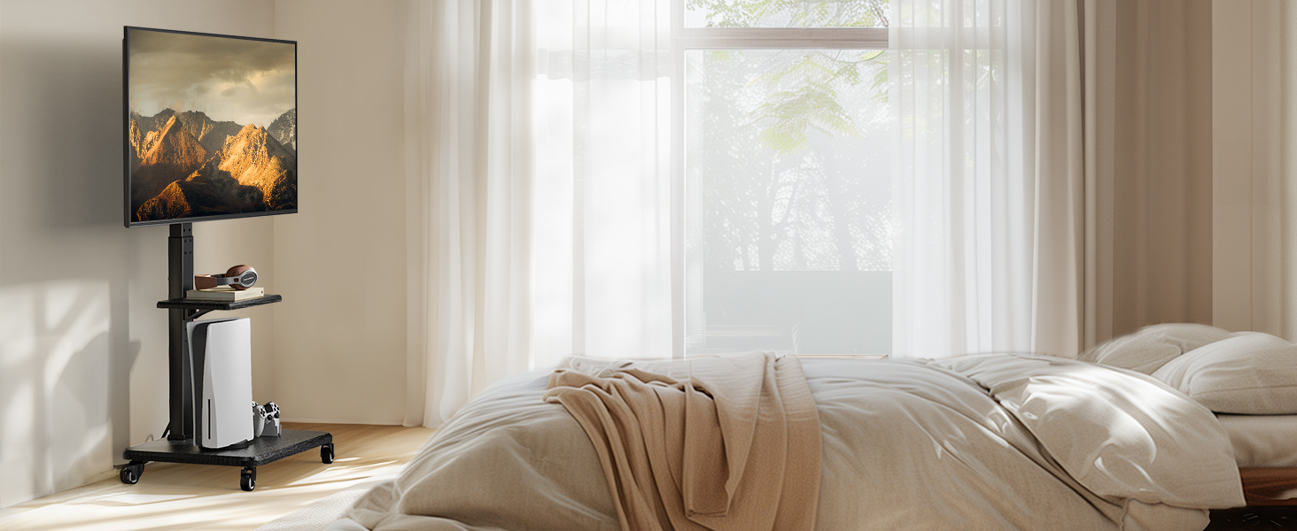 Підставка для телевізора Perlegear на колесах, 32-75 дюймів, до 50 кг, регульована висота, поворотна, нахилена, з підсвічуванням, VESA 600x400mm, PGTVMC27