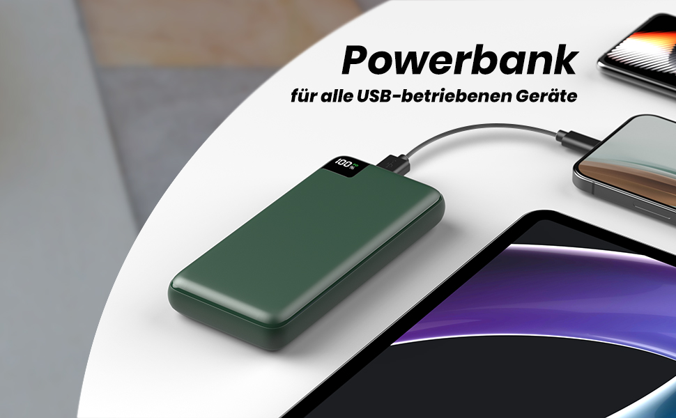 Power Bank Bilivein 27000mAh з LED дисплеєм: швидка зарядка 22,5W, PD/QC, USB-C, для телефонів та планшетів (зелений)