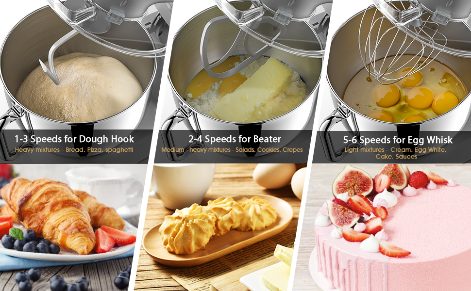 Facelle 2000W 8.5L Stand Mixer - Heavy Duty Dough & Bread Machine with Whisk, Dough Hook, Beater & Splash Guard for Baking Cakes, Cookies & Kneading - 6+ Speed (Silver)
