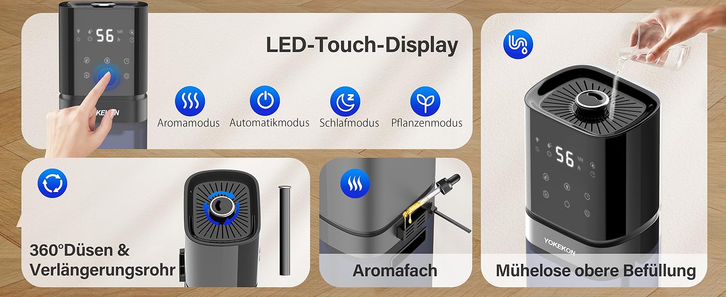 Зволожувач повітря YOKEKON для дому: ультразвуковий, 8L, тихий, для великих приміщень, синій