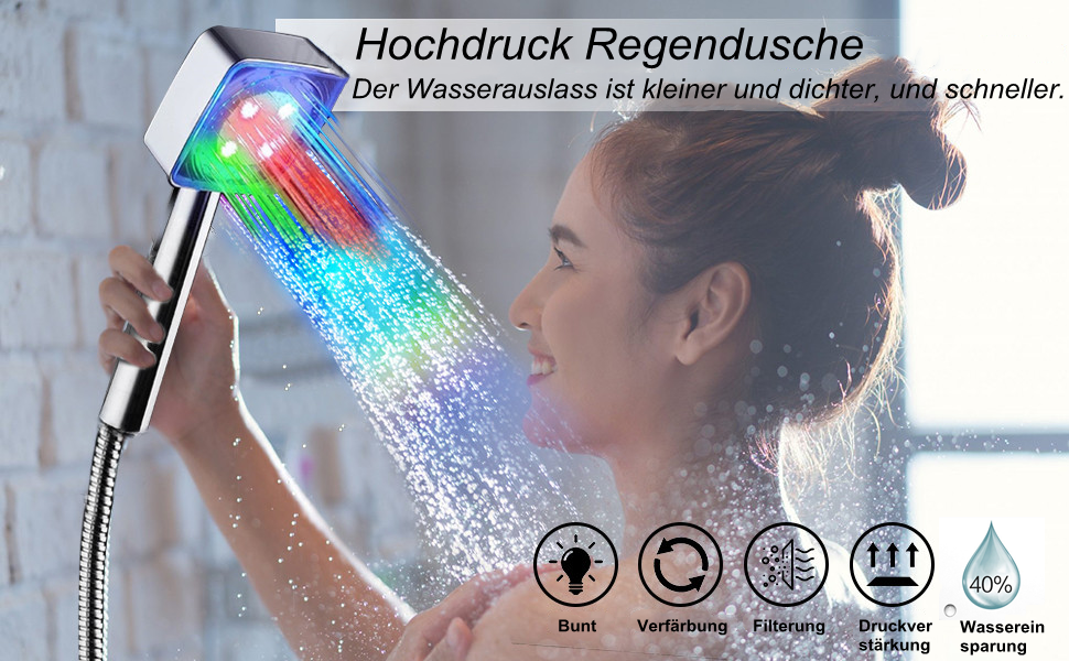 JINYOMFLY LED Shower Head with Lights, Shower Head with LED Lighting, 15CM Shower Head Color Changing, 3 Shower Modes Shower Sprinkler Light, Shower Head Light with Liquid Silicone Nozzle (Square)