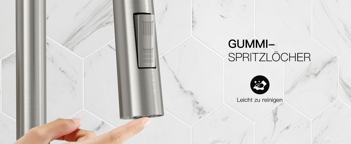 Кран кухонний Rainsworth з висувною лійкою та душем, 360° поворот, нержавіюча сталь, висота 56 см