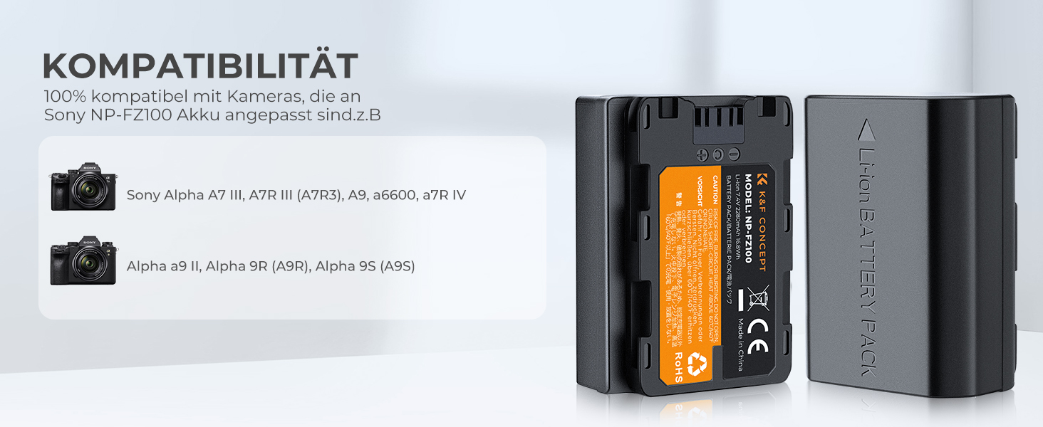 Запасний акумулятор K&F Concept NP-FZ100 (2 шт.) 2280mAh з USB зарядним пристроєм для камер Sony Alpha 9, A9R, A9S, A7RIII, A7 III, A7RIV, ZV-E10ii