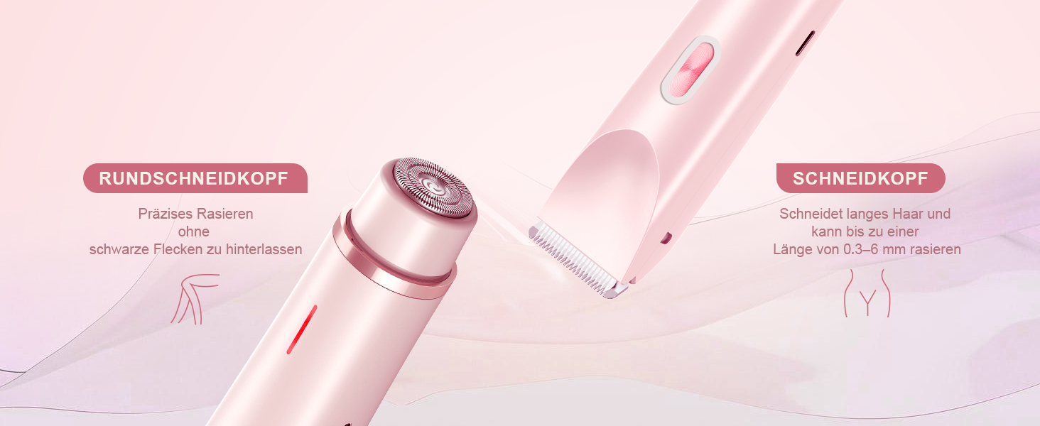 Електричний жіночий епілятор 2-в-1 з USB-C зарядкою, для обличчя, ніг та рук, вологостійкий тример, легкий у чищенні (блакитний/рожевий)