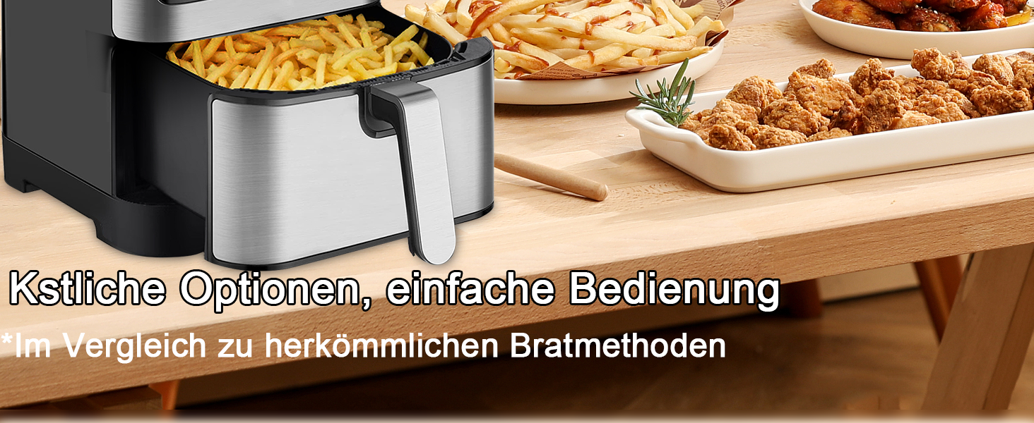 Фритюрниця повітряна XXL 8 літрів | 10-в-1 Airfryer | Розумна фритюрниця | Без олії | Цифровий LED-дисплей | 1500W | Чорний