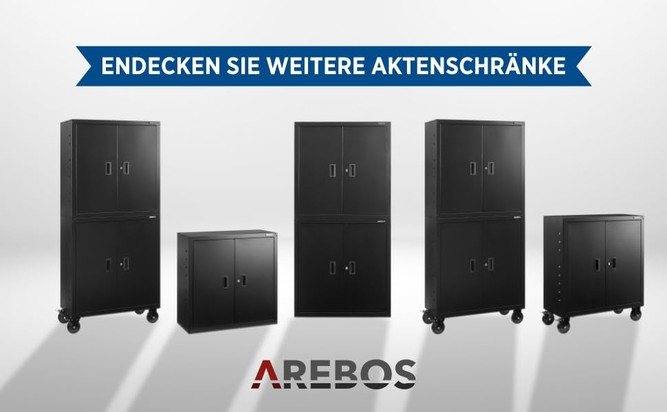 Металевий офісний шафа Arebos, чорний, 90x90x40 см, з регульованою полицею, для зберігання документів і матеріалів