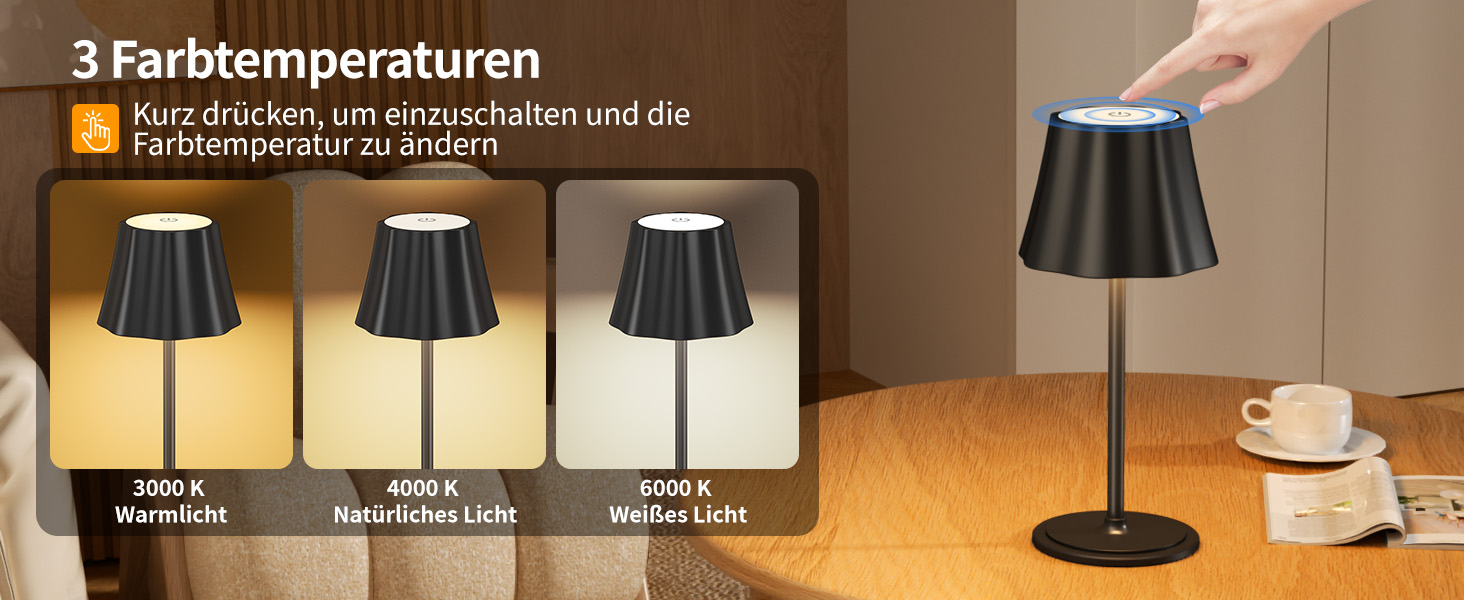 Бездротова LED-лампа Suright для столу з акумулятором 5000mAh, 3 режими кольору та регулюванням яскравості, IP54 вологозахист для вулиці, кемпінгу, тераси, вітальні, спальні