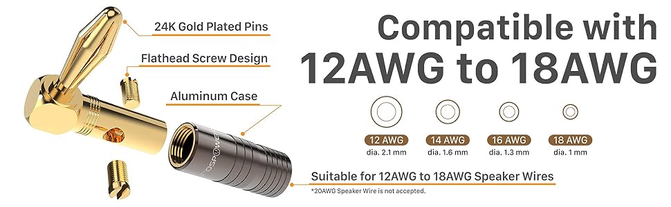 Комплект позолочених кутових бананових роз'ємів FosPower (12 шт) для акустичних кабелів, підсилювачів та Hi-Fi систем, з подвійними фіксуючими гвинтами