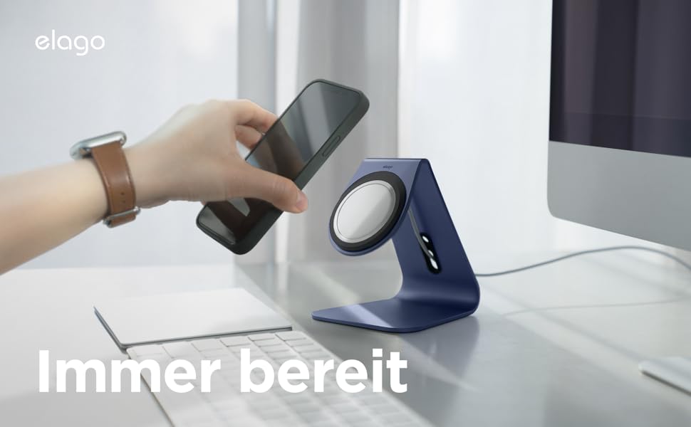 Підставка для зарядки iPhone Elago MS4 з MagSafe, алюміній, сумісна з iPhone 17/16/15/14/13/12, підтримка Standby (iOS 17) [Зарядний пристрій не входить] (Jean Indigo)