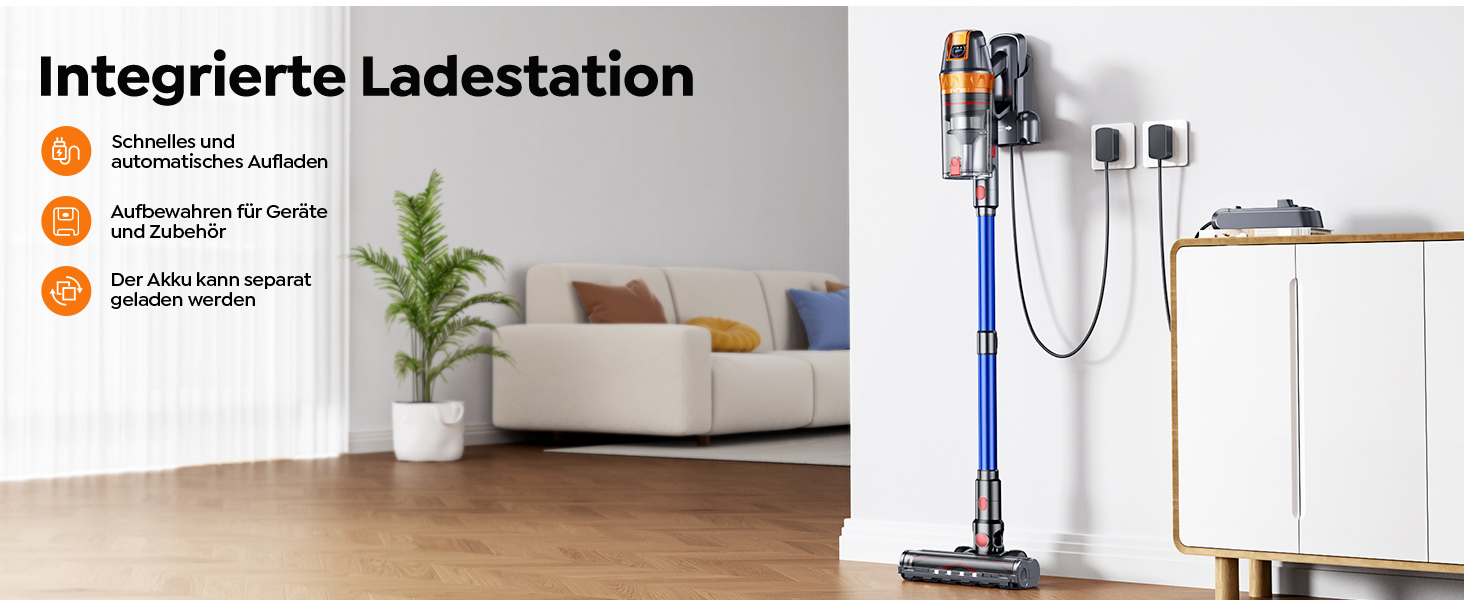 SMOTURE Бездротовий пилосос 650W, 50KPA, для видалення шерсті тварин, 60 хв роботи, самостійна підставка, зарядка на стіні, автоматичний режим для килима/підлоги