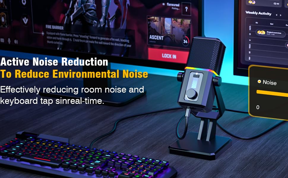 Мікрофон Facmogu HK2 для геймінгу та стрімінгу з RGB-підсвічуванням, USB, динамічний, для ПК, комп'ютера, Twitch, подкастів