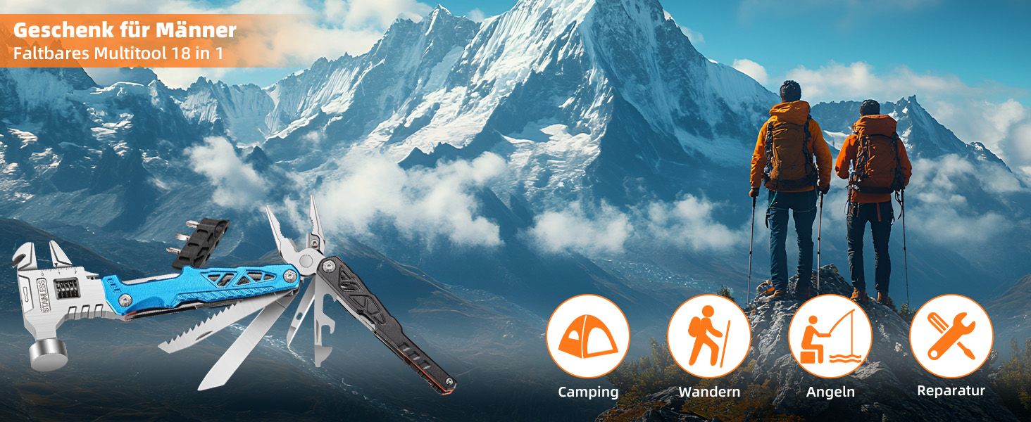 Мультитул Rollgabelschlüssel 18 в 1: преміум-мультитул з титанової сталі для чоловіків, кемпінгу, відпочинку на природі та надзвичайних ситуацій