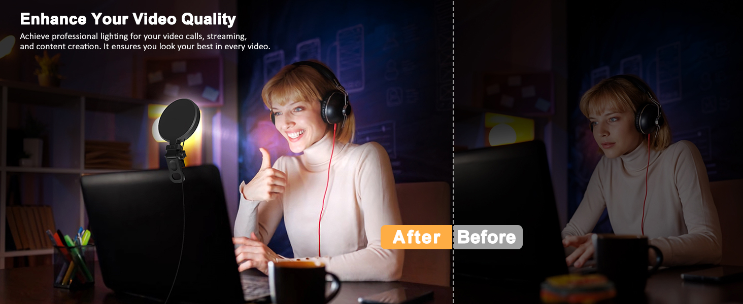 LED кільцева лампа для смартфона та ноутбука, світло для селфі з 3 колірними температурами та 5 рівнями яскравості, USB світло для відеоконференцій, Zoom, YouTube, TikTok, макіяжу, фотографії