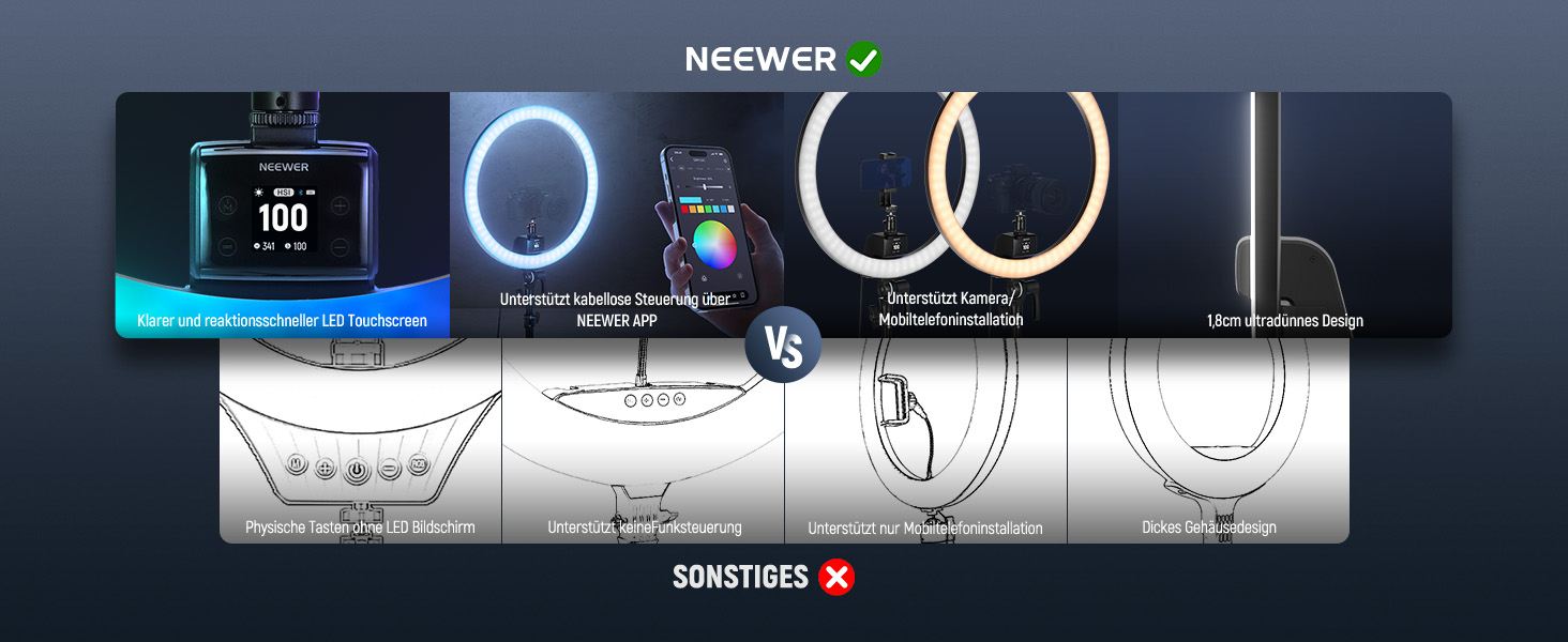 NEEWER кільцева лампа 20 дюймів LED з триподом та тримачем для телефону, 44 Вт 3200K-5600K з акумулятором, USB, для макіяжу, тату, вій, YouTube, TikTok, відеозйомки (SRP18C)