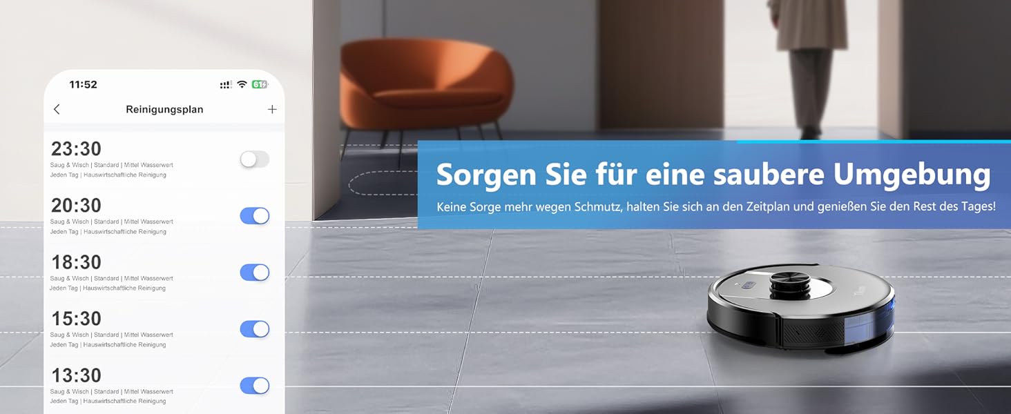 Робот-пилосос з функцією миття підлоги Tikom L8000 Pro, 6000Pa, LiDAR, 150 хв, APP, 14 зон, для шерсті тварин, килимів та твердих підлог, чорний