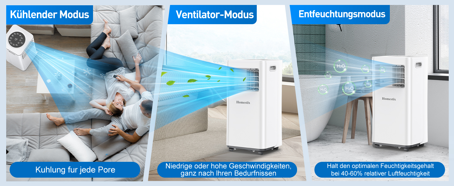 Мобільний кондиціонер Klimaanlage 7000 BTU з 4 функціями: охолодження, осушення, вентиляція, таймер, цифровий дисплей, охолоджувальна площа до 68 м³