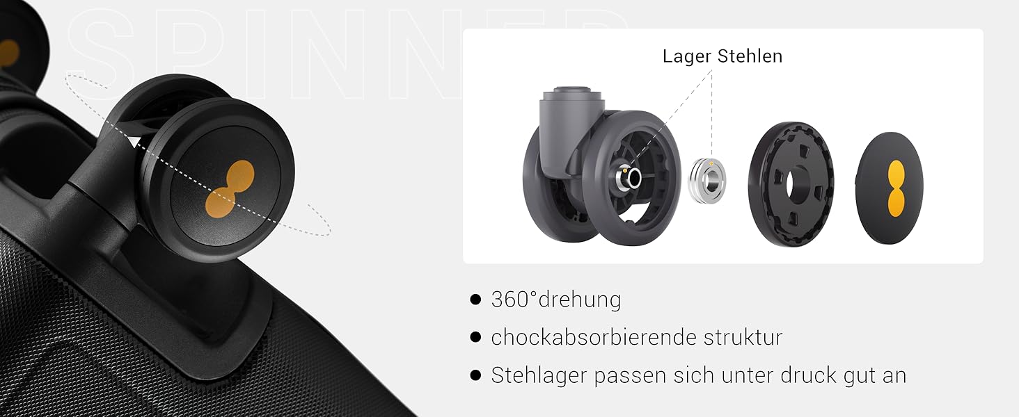 Чемодан-тележка LEVEL8, валіза на коліщатках, валіза з жорстким корпусом, 4 колеса, ручна валіза, TSA, 100% полікарбонат, мікро-діамантова текстура, великий (66см, 65л, чорний) A Schwarz M (66x44x26.5CM,65л)