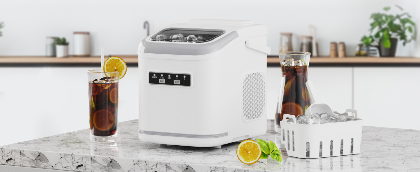 Машина для приготування льоду, 12 кг/24 год, 9 кубиків за 6 хвилин, 2 розміри кубиків, самоочисна, з лопаткою та кошиком, для дому, офісу, бару, вечірки (Біла)