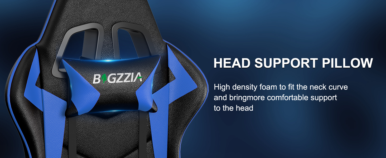 Геймерське крісло Bigzzia Ergonomisch з підтримкою попереку та голови, Bluetooth, блакитне, для підлітків та дорослих