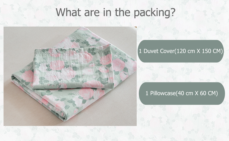 Комплект постільної білизни для дитячого ліжечка, зелений квітковий принт, 120x150 см. М'який двосторонній комплект з ковдрою та подушкою для дівчинки
