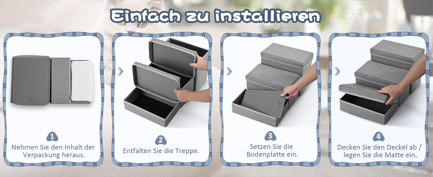 Сходинки для домашніх тварин Couleeur: 3 сходинки, антиковзкі, з місцем для зберігання, для собак та котів, складані, сірі