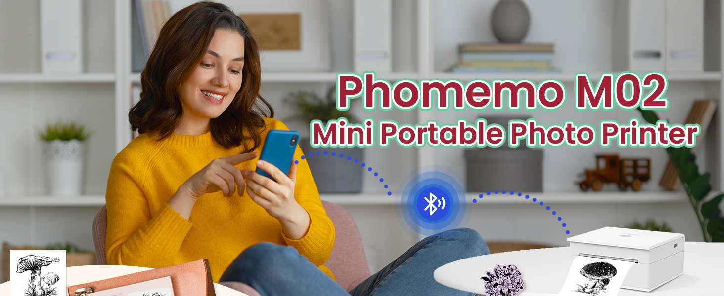 Phomemo M02: Міні-термодрук принтер Bluetooth, портативний фотодрук, USB, сумісний з Android/iOS, для щоденників, DIY, зелений