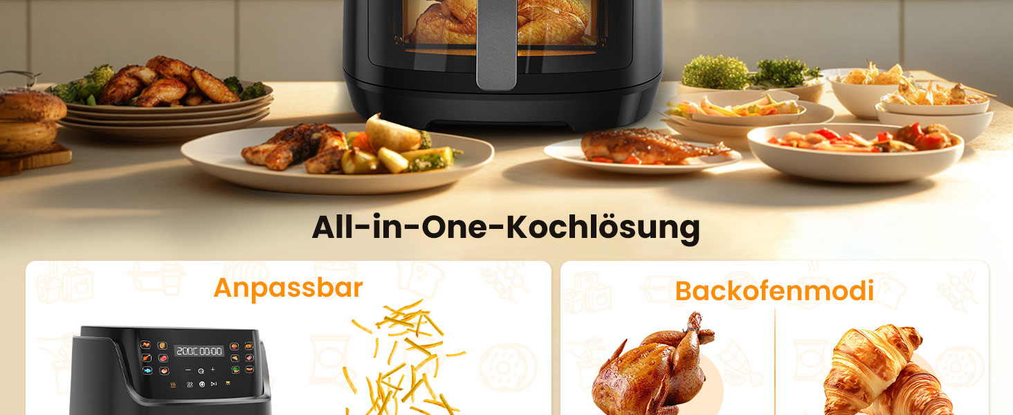 G12 Ultra 8.5L Air Fryer XL with Window - 1785W Electric Air Fryer with LED Touchscreen, 12 Functions, Dishwasher-Safe Baskets