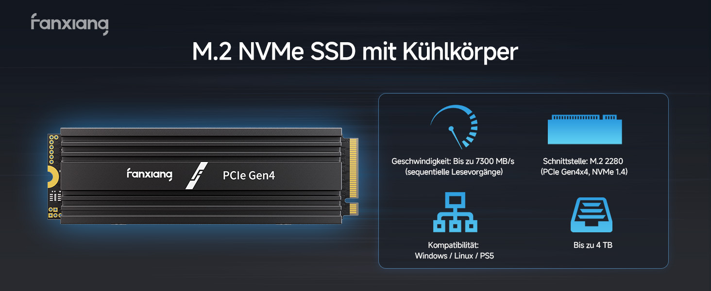 SSD накопичувач Fanxiang M.2 NVMe PCIe 4.0 2TB (S880) - для геймінгу, відеомонтажу, ноутбука, ПК, консолі