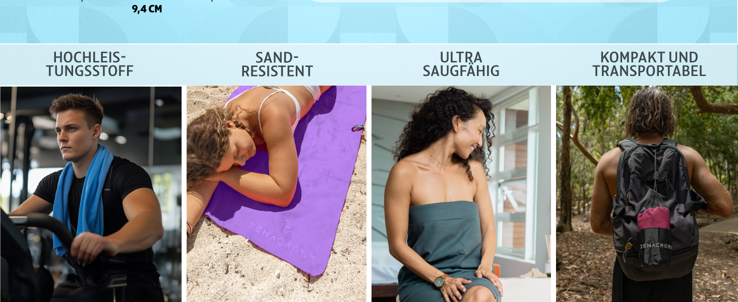 Набір рушників Zenacross з мікрофібри (3 шт.) з сумкою для перенесення - швидковисихаючі та універсальні фітнес-рушники - розміри XS, S, M - Petrolgrün (3 шт.) - XS + S + M