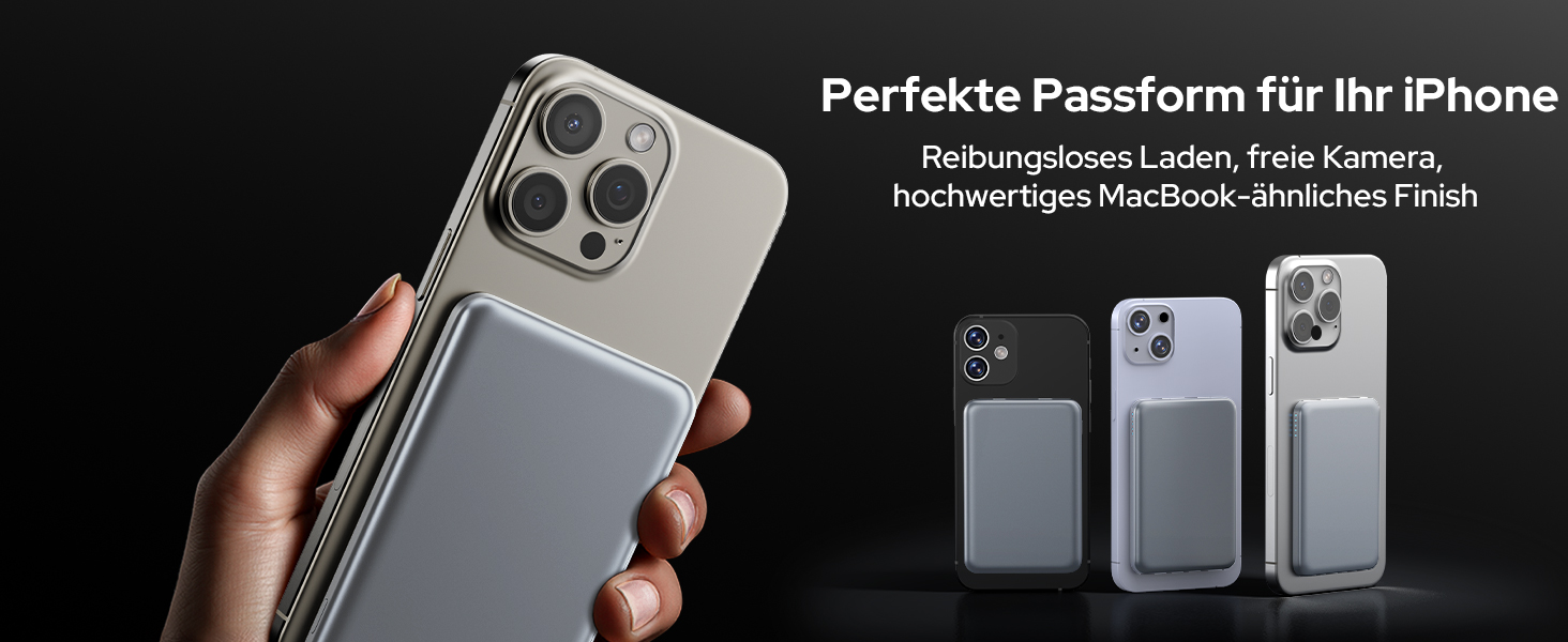 Магнітний Power Bank для iPhone з підтримкою MagSafe 5000mAh, зовнішній акумулятор з бездротовою зарядкою та USB-C, сріблястий