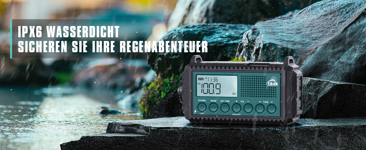 Радіо на сонячній батареї та ручному заводі Kurbelradio 12000 mAh з LED ліхтарем, AM/FM/SW, для надзвичайних ситуацій, чорний