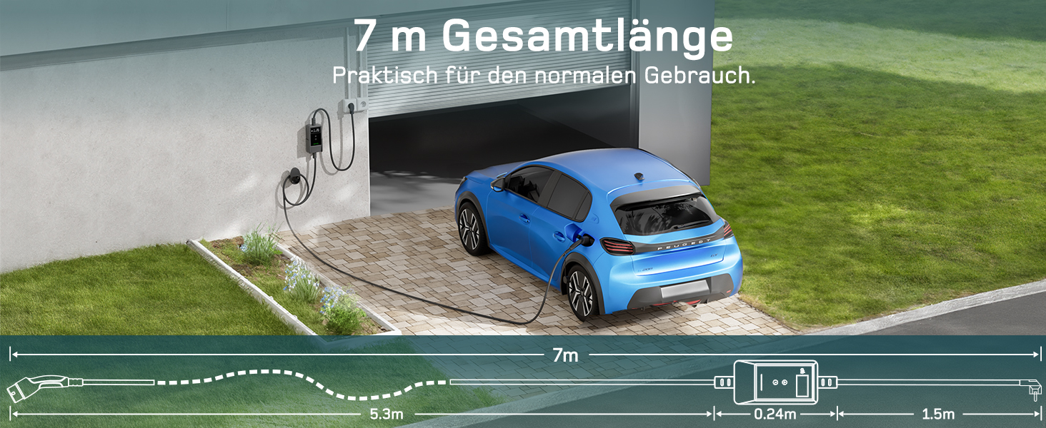 Кабель для зарядки електромобіля Type 2 Schuko з LCD дисплеєм, 3.7kW, 7м, 6-16A, 1-фазний, чорний