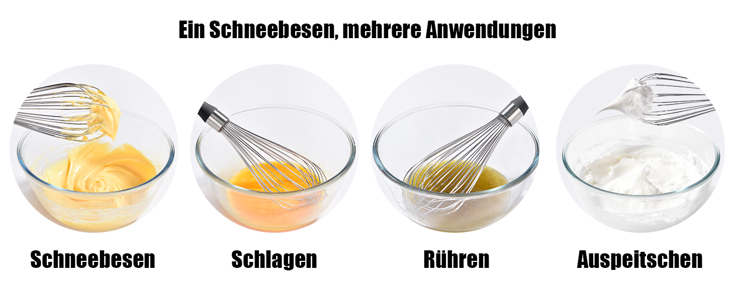 Міксер ручний кухонний Doosu 30см, з нержавіючої сталі 18/8, 12 гнучких дротів, чорний
