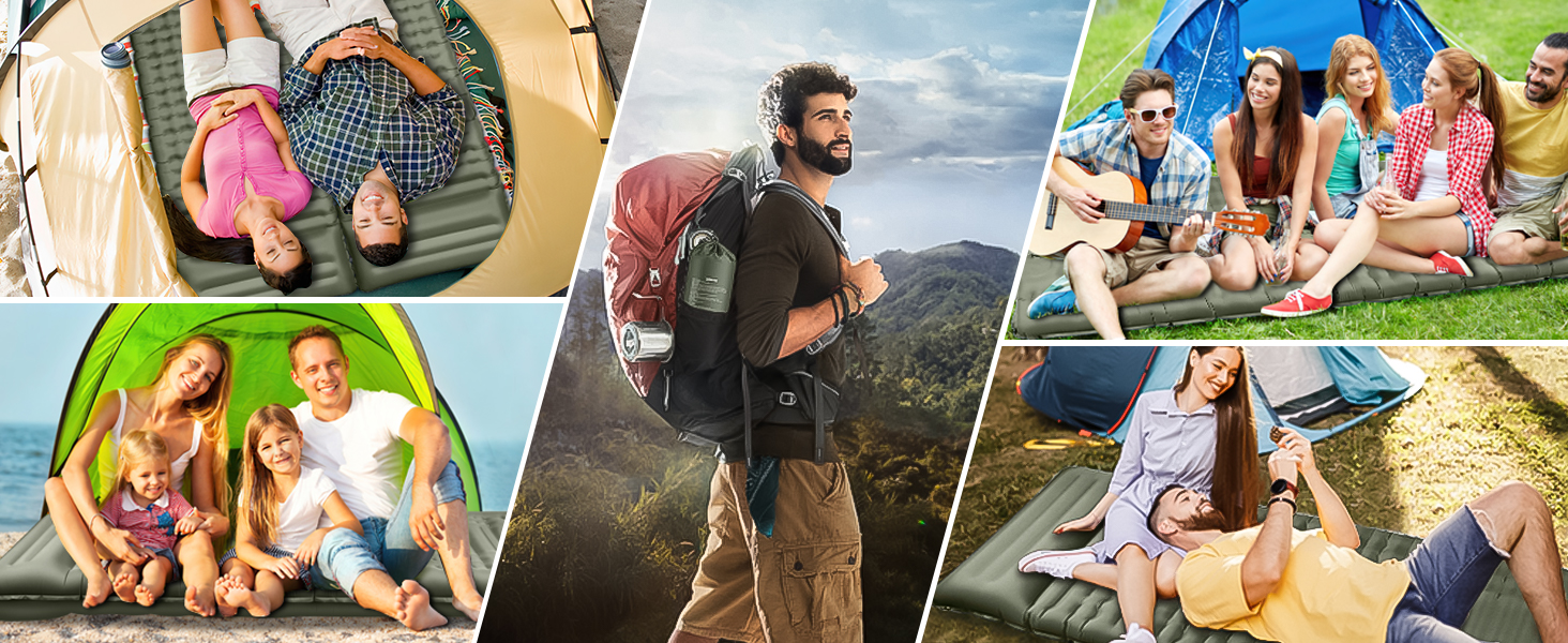Arlierss Self-Inflating Camping Sleeping Pad with Foot Pump & Pillow - 12cm Thick, Ripstop, Portable, Outdoor, Hiking, Travel, Beach - Army Green