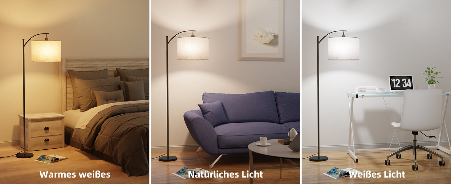 LED торшер GLUROO для вітальні з пультом дистанційного керування, сучасний, з 3 кольорами, регульована яскравість, диммування, з вимикачем на ніжці