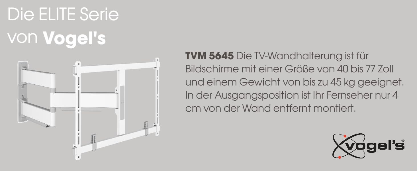 Настінна кріплення для телевізора Vogel's Elite TVM 5445, поворотне, ультратонке, 32-65 дюймів, до 35 кг, VESA 400x400, білий