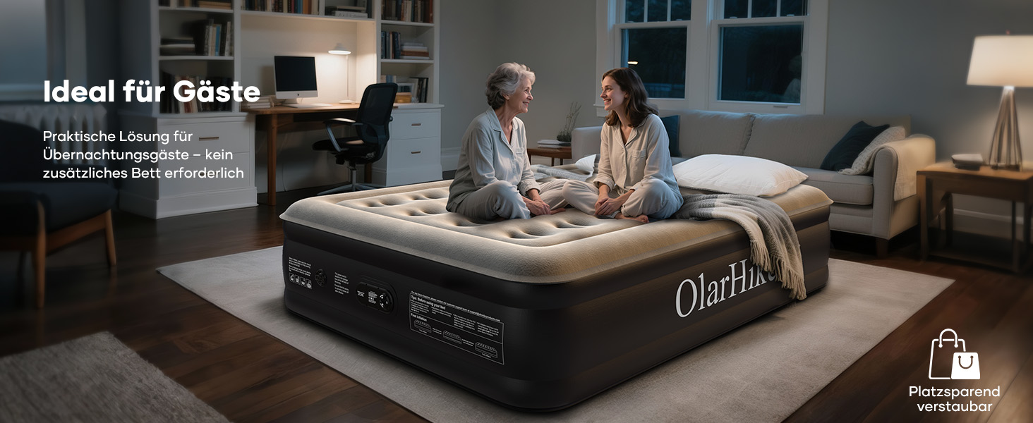 Надувний матрац OlarHike для кемпінгу та дому - 200 x 140 x 46 см, самонадувний, на 2 особи