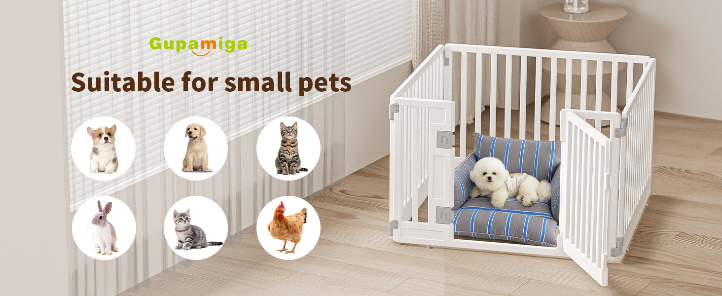 Клітка-забіг для цуценят Gupamiga, розкладний вольєр для собак з дверима, білий (178x178 см), 8 штук (4 секції)