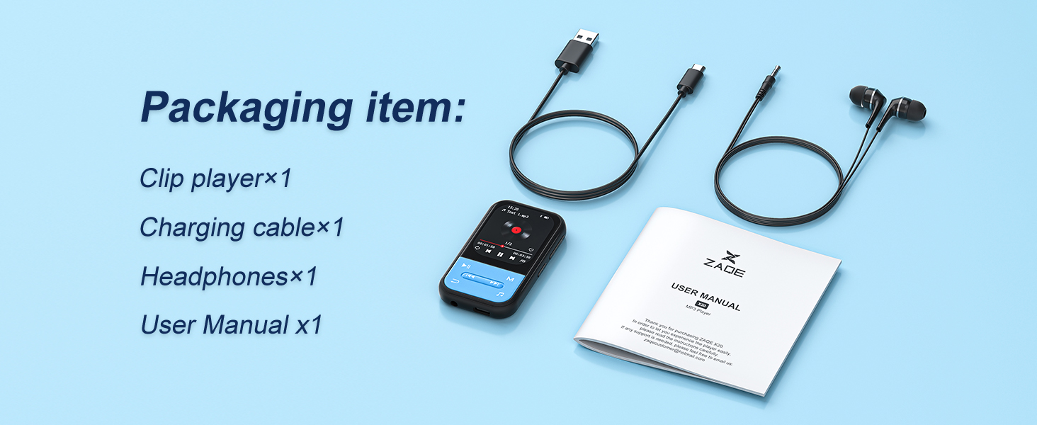 MP3-плеєр ZAQE 80GB Bluetooth WiFi Android Spotify MP4 для дітей (Blue)