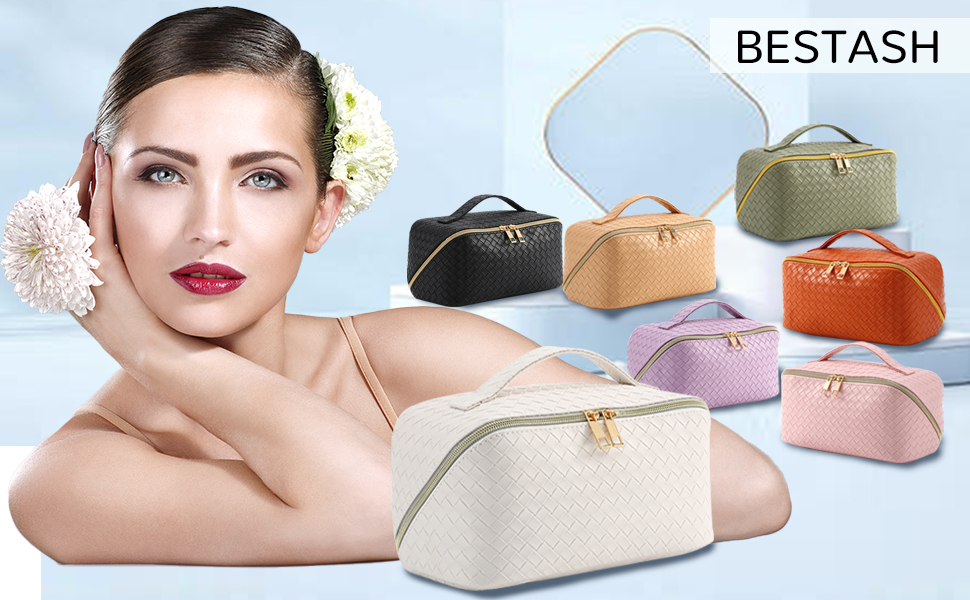 Косметичка для подорожей жіноча з великим відділенням, водонепроникна, з перегородками, органайзер (кремовий персиковий, чорний)