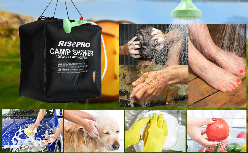 Соняшний душ RISEPRO 40L: портативна душова сумка для кемпінгу, подорожей та активного відпочинку. Нагрів до 45°C. Модель XH07