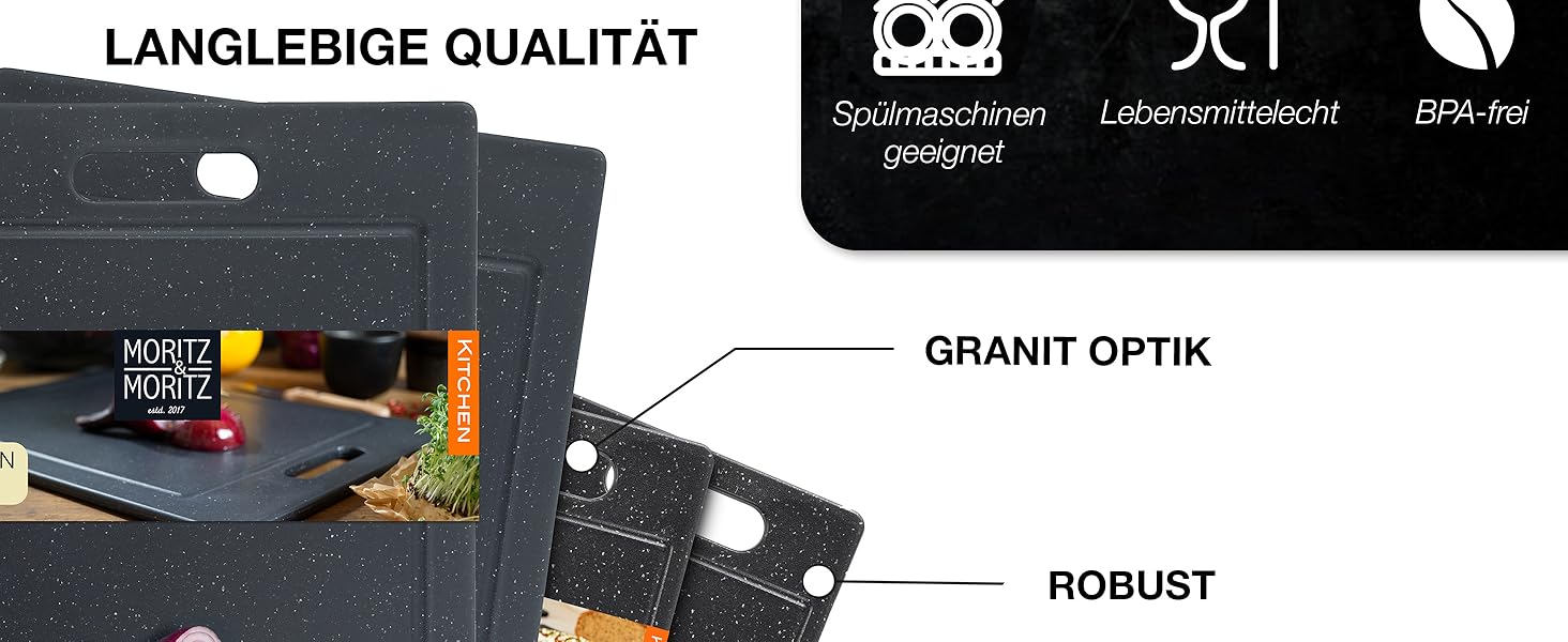 Набір дерев'яних обробних дощок Moritz & Moritz з гранітним дизайном, 25 x 15 см, BPA free, для сніданку, гігієнічні, придатні для миття в посудомийній машині (великі та малі, 4 шт.)