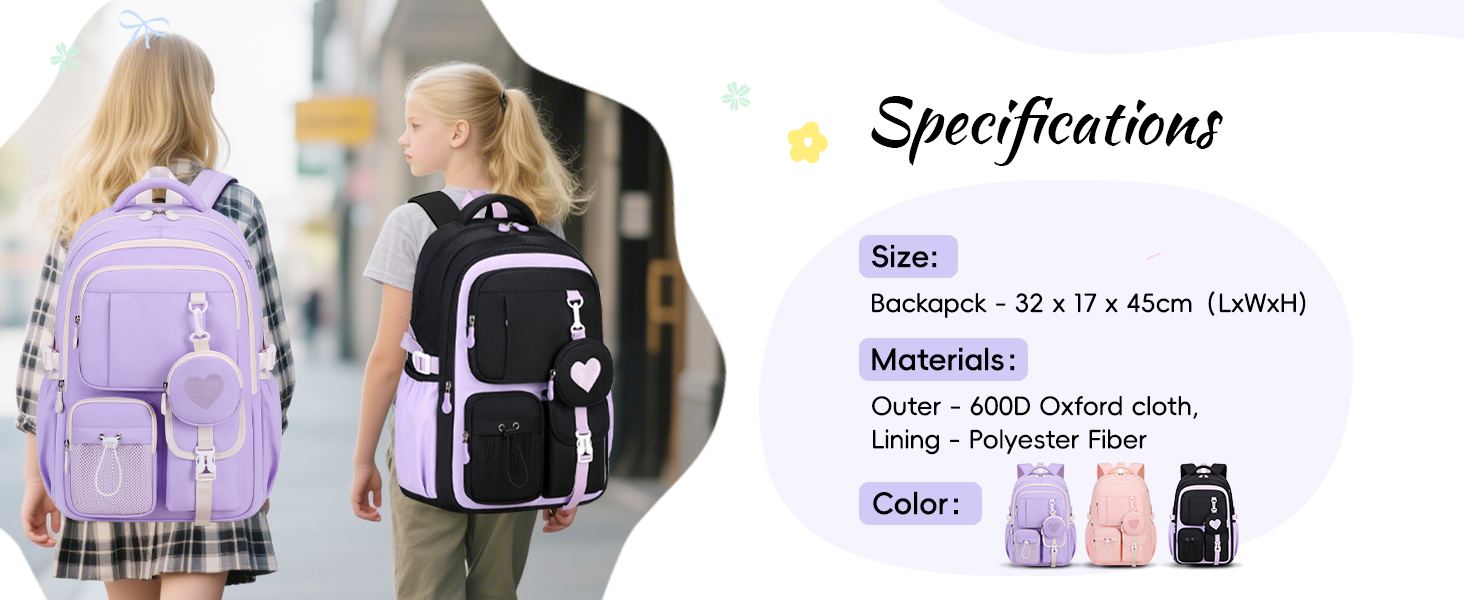 Шкільний рюкзак для дівчаток Tanou, чорний, з дихаючої тканини Oxford, для 3-5 класів