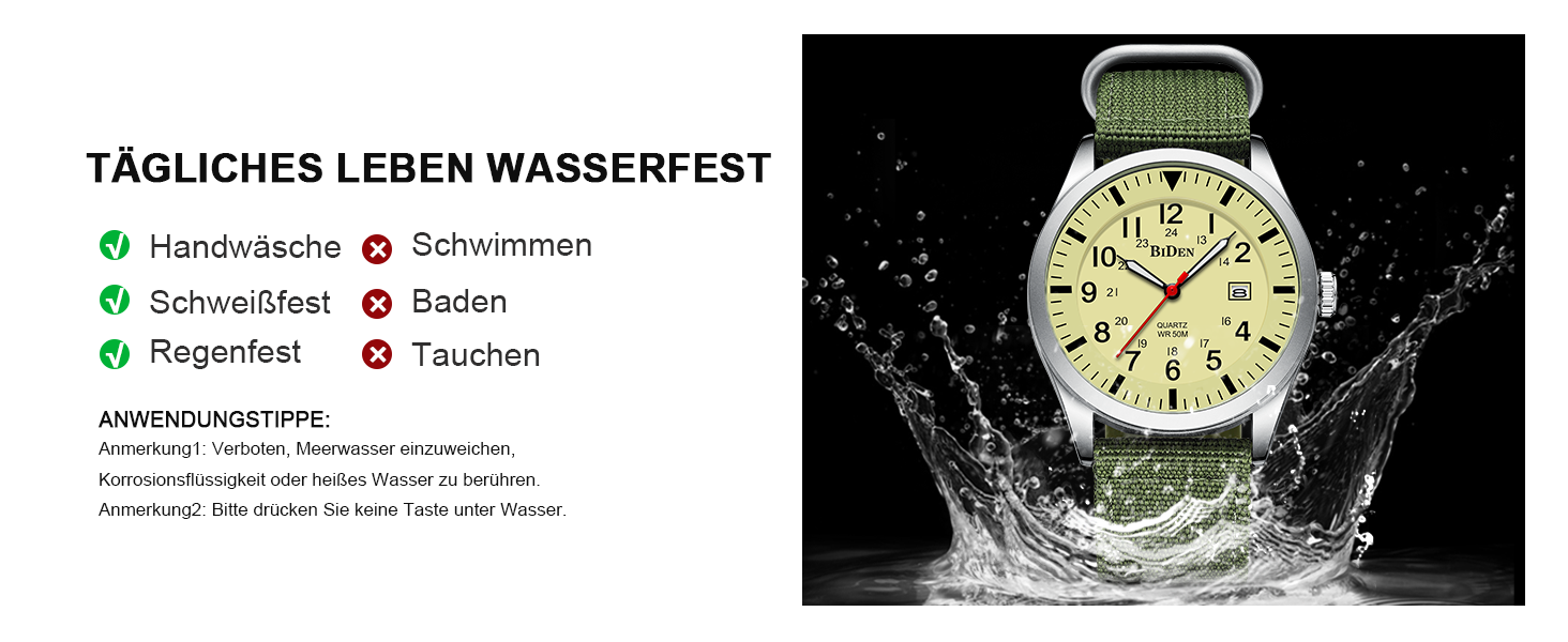 HANPOSH Годинник чоловічий військовий тактичний з датою, водостійкий 3ATM, кварцовий (зелений, срібний, жовтий)