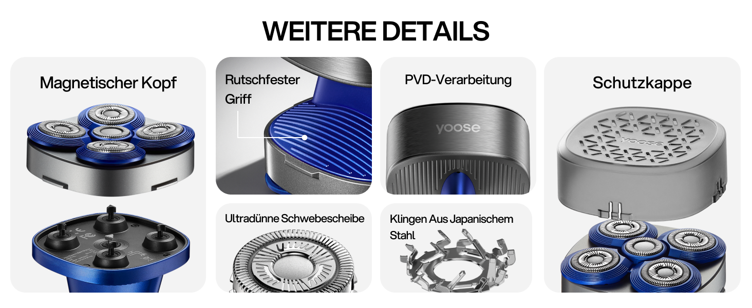 Електричний чоловічий верстат для гоління Yoose Glatzen з 5 лезами, IPX7, 90 хв роботи, USB-C, PID-регулювання