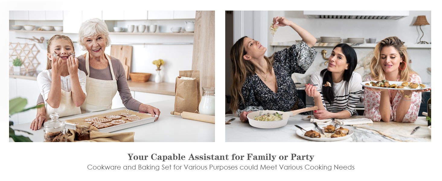 Набір посуду RIOVARM з індукційним покриттям з граніту Antihaft, з кришкою: каструлі, сковорідки, шпатель. Без PFOA.