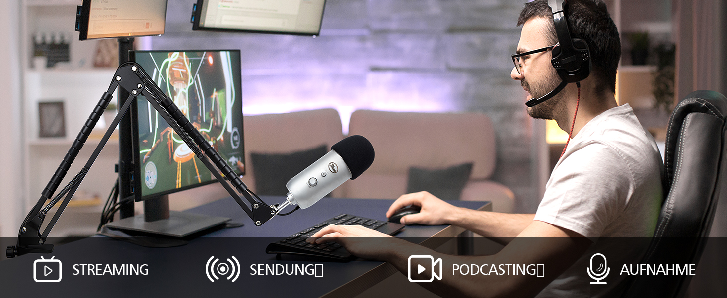 Підставка для мікрофона Blue Yeti SUNMON - міцна, поворотна на 360°, з металевою клямкою. Сумісна з HyperX QuadCast 2, Fifin AM8, Seiren Mini V3, MV7 та іншими мікрофонами.