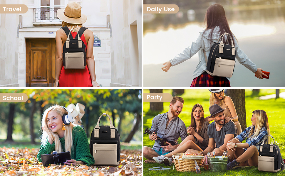 LOVEVOOK Рюкзак жіночий маленький, водонепроникний, міський, 2-в-1 з USB-портом, міні-рюкзак, сумочка, для роботи, школи, подорожей, елегантний, хакі, чорний, 11 дюймів